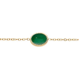 BRACELET ACIER ET PVD DORÉ CABOCHON VERT IMITATION 16+3CM