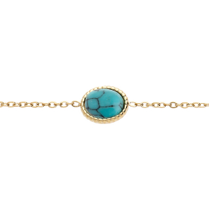 BRACELET ACIER ET PVD DORÉ CABOCHON TURQUOISE IMITATION 16+3CM