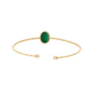 BRACELET ACIER ET PVD DORÉ CABOCHON VERT IMITATION