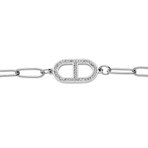 BRACELET ACIER MAILLES RECTANGULAIRES MOTIF OXYDES BLANCS SERTIS 16+3CM