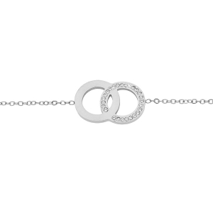 BRACELET ACIER 2 CERCLES ENTRELACÉS 1 LISSE ET 1 AVEC OXYDES BLANCS 16+3CM
