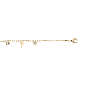 BRACELET ACIER ET PVD DORÉ AVEC CROIX ET OXYDES BLANCS SERTIS 16+3CM