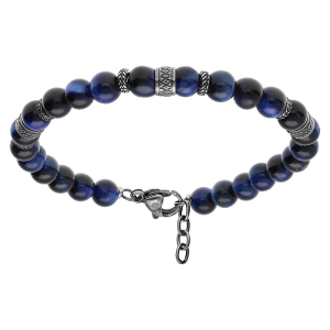 BRACELET ACIER BOULES OEIL DE TIGRE TEINTÉ VÉRITABLE 19+3CM