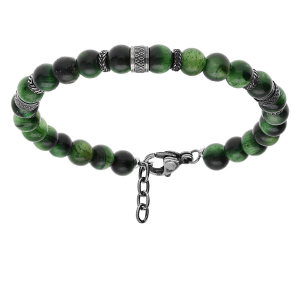 BRACELET ACIER BOULES OEIL DE TIGRE TEINTÉ VÉRITABLE 19+3CM