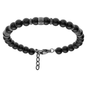 BRACELET ACIER BOULES AGATES NOIRES 19+3CM