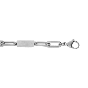 BRACELET ACIER MAT MAILLONS ET PLAQUETTES A GRAVER 19.5+2CM