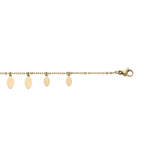 BRACELET ACIER ET PVD DORÉ PAMPILLES FEUILLES LISSES 16.5+3CM