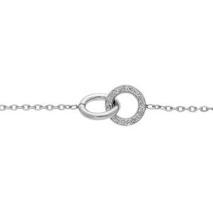 BRACELET ACIER DOUBLE ANNEAUX 1 LISSE ET 1 OXYDES BLANCS SERTIS 16+3CM