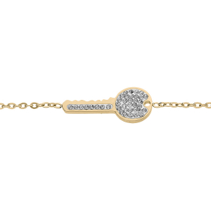 BRACELET ACIER ET PVD DORÉ CLEF OXYDES BLANCS SERTIS 16+3CM