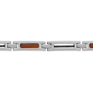 BRACELET ACIER CABLE NOIR  ET ASPECT BOIS  19,5+1,5CM REGLABLE DOUBLE FERMOIR