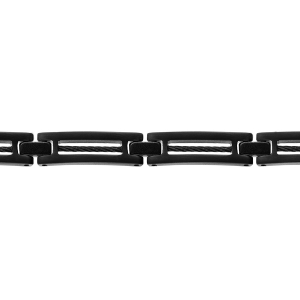 BRACELET ACIER ET PVD NOIR CABLE NOIR  19+1,5CM REGLABLE DOUBLE FERMOIR