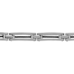 BRACELET ACIER ET CABLE NOIR 19+1,5CM REGLABLE DOUBLE FERMOIR