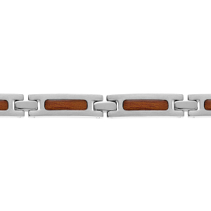BRACELET ACIER ET ASPECT BOIS  19+1,5CM REGLABLE DOUBLE FERMOIR