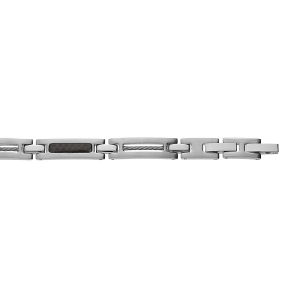 BRACELET ACIER ET CARBONE CABLE GRIS 19+1,5CM REGLABLE DOUBLE FERMOIR