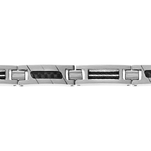 BRACELET ACIER ET CARBONE CABLE NOIR 19+1,5CM REGLABLE DOUBLE FERMOIR