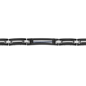 BRACELET ACIER ET PVD NOIR AVEC 1 CABLE BLEU 18+3CM REGLABLE TRIPLE FERMOIR
