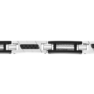 BRACELET ACIER ET PVD NOIR CARBONE ET CABLE  18+3CM REGLABLE TRIPLE FERMOIR