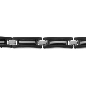 BRACELET ACIER ET PVD NOIR 18CM + 3CM REGLABLE DOUBLE FERMOIR