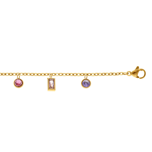 BRACELET ACIER DORÉ OXYDES MULTI COULEURS SERTIS CLOS  16+3CM