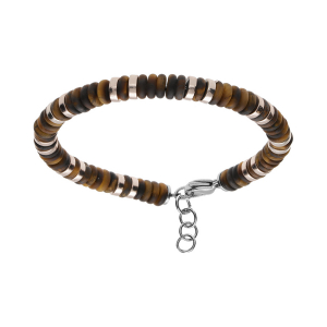 BRACELET ACIER OEIL DE TIGRE VÉRITABLE ET ET RONDELLES HÉMATITES DORÉES ROSE 20+2.5CM