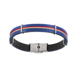 BRACELET ACIER AVEC CORDON ET CUIR BOVIN BLEU   20CM RÉGLABLE