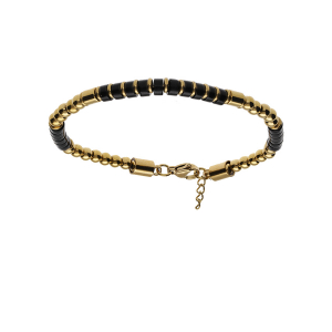 BRACELET ACIER ET PVD DORÉ PIERRES NATURELLES ONYX 18+3CM