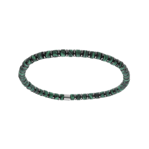 BRACELET ACIER EXTENSIBLE MALACHITE RECONSTITUÉE ET HÉMATITE