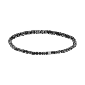 BRACELET ACIER EXTENSIBLE PIERRES NATURELLES FLOCON DE NEIGE ET HÉMATITE