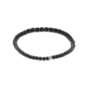 BRACELET ACIER EXTENSIBLE PIERRES AGATE NOIRE ET HÉMATITE VÉRITABLE