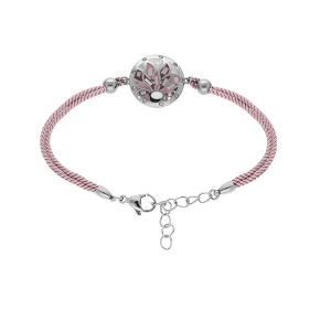 BRACELET ACIER STELLA MIA CORDON ROSE MOTIF ROND RÉSINE ET NACRE BLANCHE ET ROSE 16+3CM