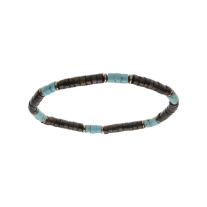 BRACELET ACIER EXTENSIBLE TURQUOISE IMITATION, ILMENITE, HÉMATITE