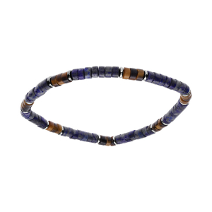 BRACELET ACIER EXTENSIBLE OEIL DE TIGRE, HÉMATITE ET SODALITE VÉRITABLE
