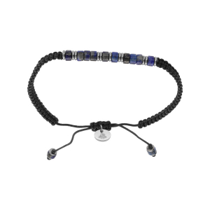BRACELET ACIER CORDON COULISSANT BLEU ET PIERRES LAPIS LAZULI VÉRITABLE
