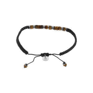 BRACELET ACIER CORDON COULISSANT MARRON  ET PIERRES OEIL TIGRE  VÉRITABLE