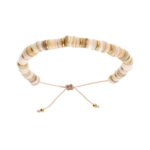 BRACELET ACIER ET PVD DORÉ CORDON COULISSANT RONDELLES COQUILLAGE NACRÉ