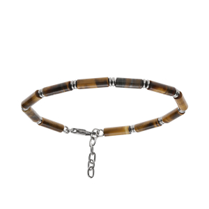 BRACELET ACIER ET PIERRES OEIL DE TIGRE VÉRITABLE 19+3CM