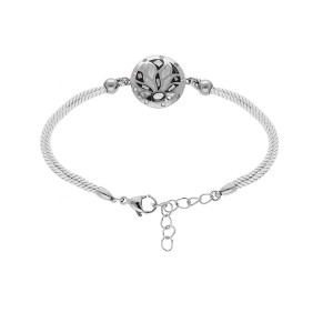 BRACELET ACIER STELLA MIA CORDON BLANC MOTIF ROND RÉSINE ET NACRE BLANCHE ET NOIRE 16+3CM