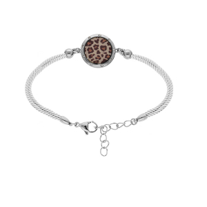 BRACELET ACIER CORDON BLANC MOTIF ROND AVEC RÉSINE LEOPARD 16+3CM