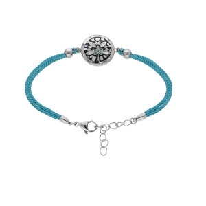 BRACELET ACIER STELLA MIA CORDON TURQUOISE MOTIF ROND RÉSINE ET NACRE 16+3CM
