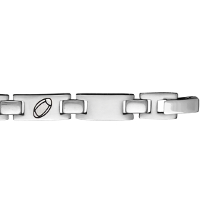 BRACELET ACIER MOTIF GRAVURE RUGBY EN NOIR 21CM REGLABLE