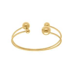 BRACELET ACIER DORÉ JAUNE RIGIDE 2 RANGS OUVERT AVEC BOULE DIAM 65 x 55MM