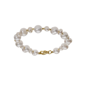 BRACELET ACIER ET PVD DORÉ PERLES DE CULTURE D'EAU DOUCE BLANCHES 16+3CM