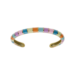 BRACELET ACIER ET PVD DORÉ JONC RÉSINES MULTICOLORES