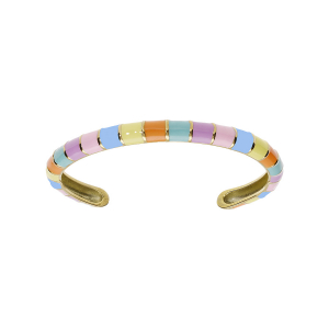 BRACELET ACIER ET PVD DORÉ JONC RÉSINES MULTICOLORES