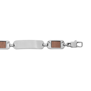 BRACELET ACIER AVEC PLAQUES LISSES A GRAVER ET ASPECT BOIS 19CM