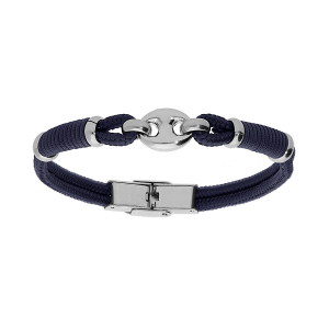 BRACELET ACIER ET CORDON BLEU GRAIN DE CAFÉ 20CM RÉGLABLE