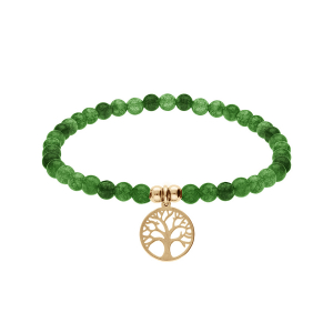 BRACELET ACIER ET PVD DORÉ EXTENSIBLE PIERRES NATURELLES 4MM AGATE  VERTE AVEC ARBRE DE VIE