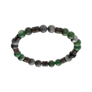 BRACELET ACIER EXTENSIBLE BOULES AGATE VERTES VÉRITABLE ET PAÉSINE