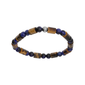 BRACELET ACIER EXTENSIBLE BOULES OEIL DE TIGRE ET PAESINE VÉRITABLE