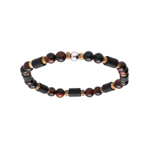 BRACELET ACIER EXTENSIBLE BOULES OEIL DE TIGRE MARRON ET PAESINE VÉRITABLE